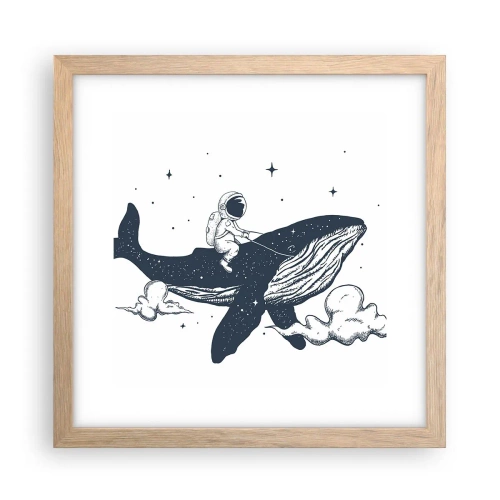 Pôster com moldura de carvalho claro - Aventura espacial - 30x30 cm