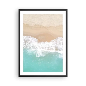Pôster com moldura preta - Uma praia com vista para as ondas do mar e areia dourada - 50x70cm - Toque carinhoso - Decoração de parede moderna para a sala de estar e quarto ARTTOR