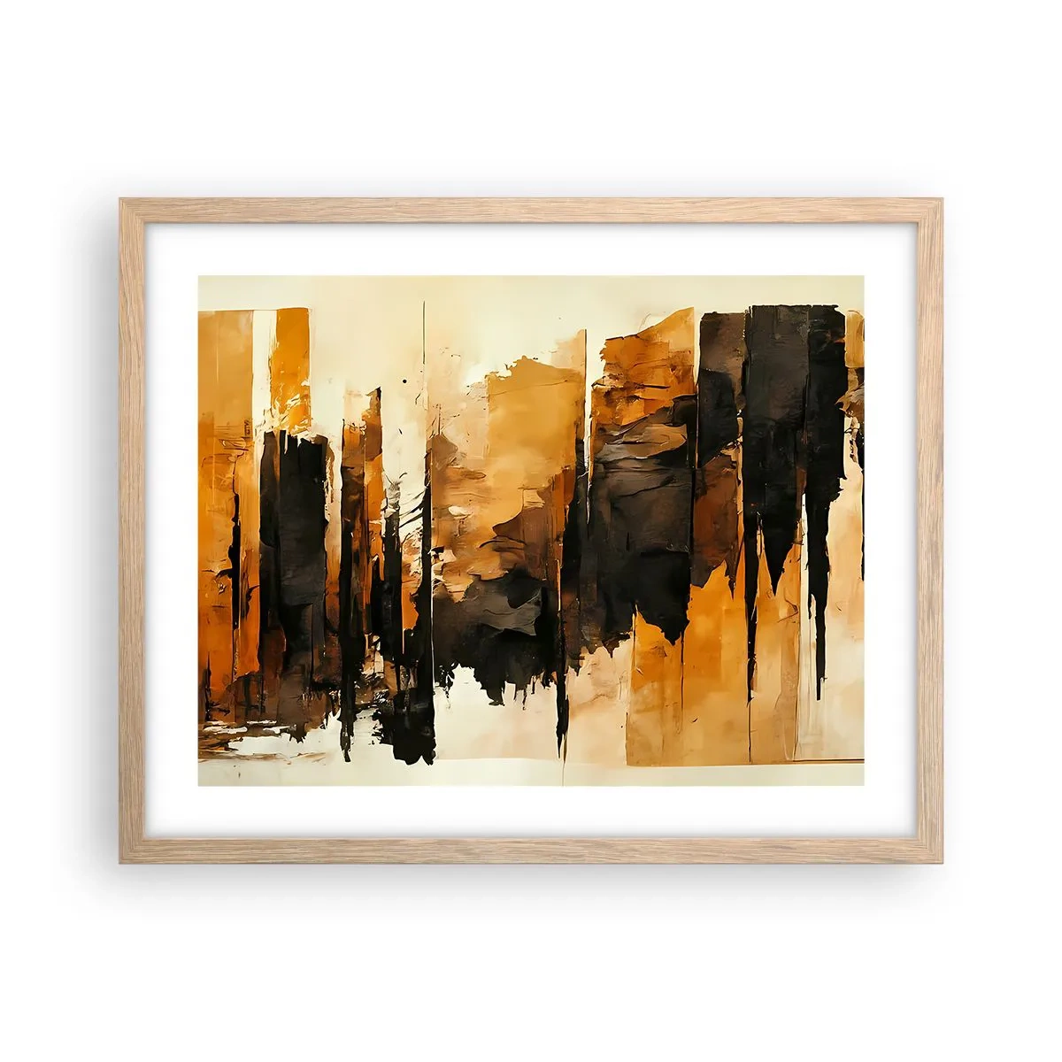 Pôster com moldura de carvalho claro - Harmonia de preto e dourado - 50x40 cm
