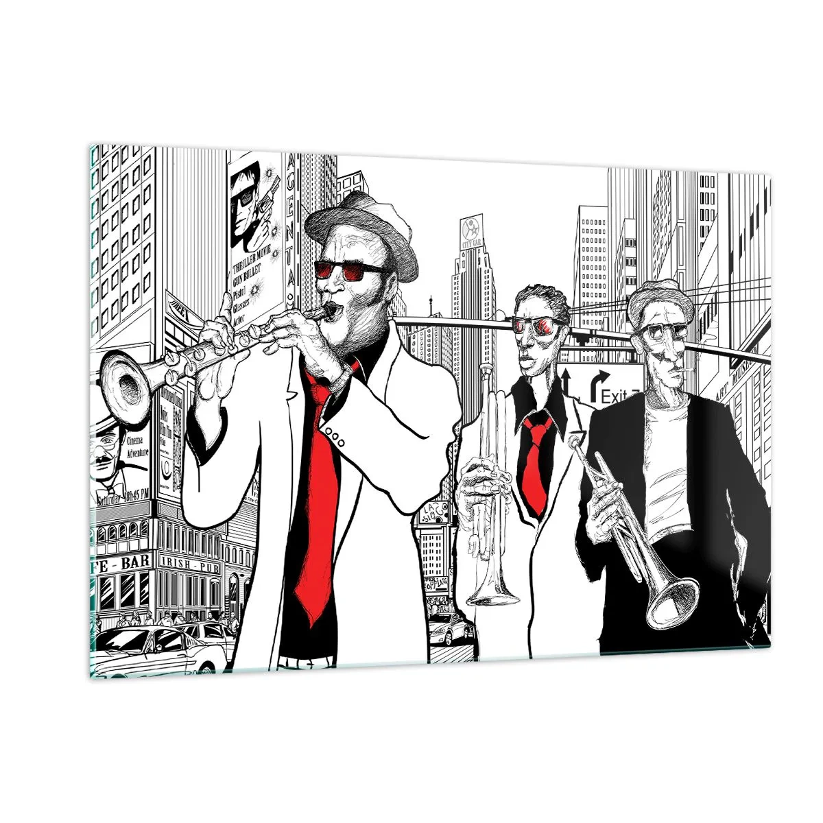 Quadro em vidro - Rapsódia urbana a preto e vermelho - 120x80 cm