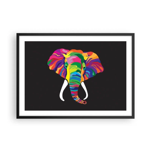 Pôster com moldura preta - O elefante que adorava banhar-se no arco-íris - 70x50 cm