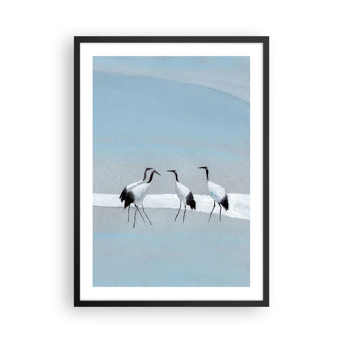 Pôster com moldura preta - Uma ilustração minimalista de guindastes em um fundo pastel. - 50x70cm - Depois de um dia quente - Decoração de parede moderna para a sala de estar e quarto ARTTOR