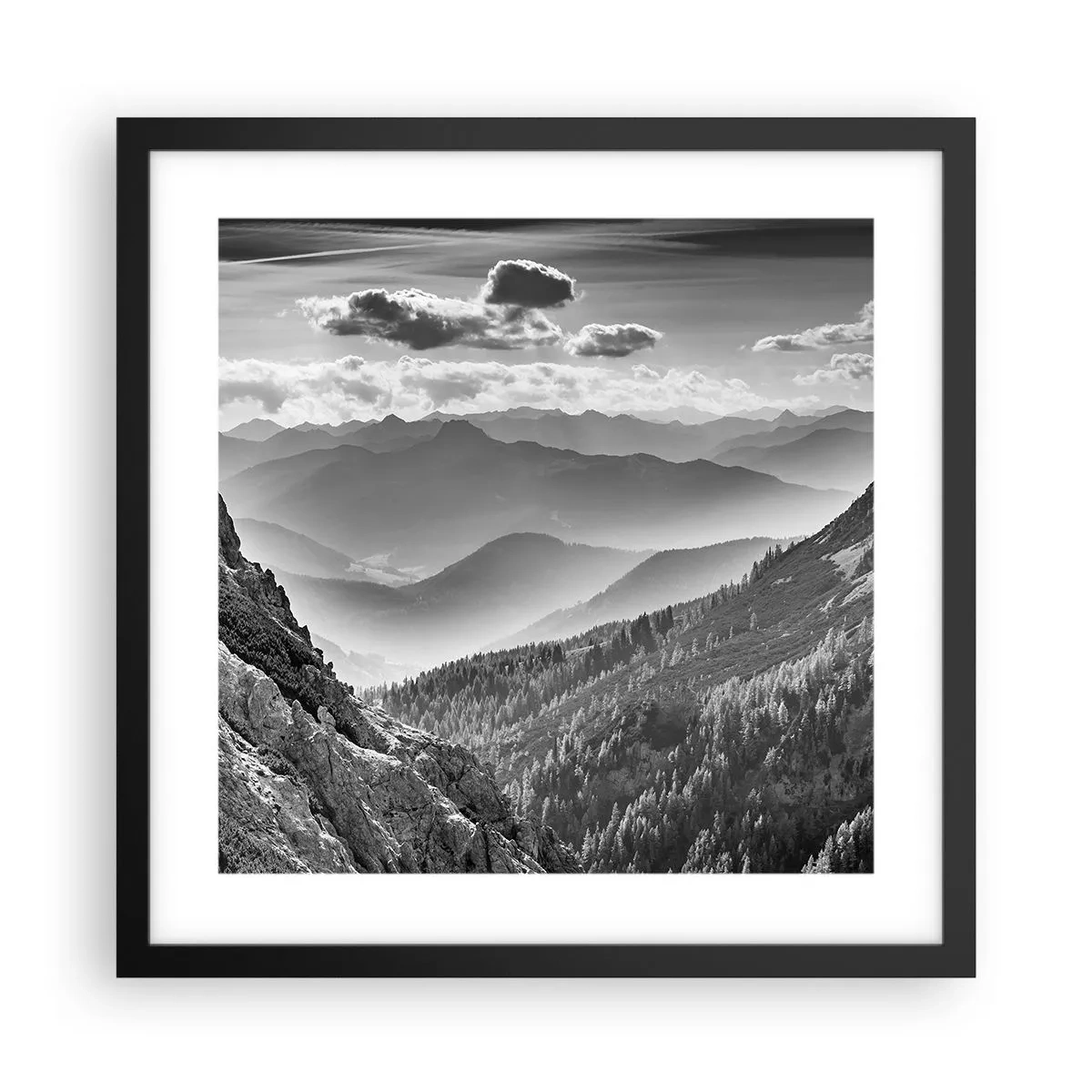 Pôster com moldura preta - Até ao horizonte - 40x40 cm