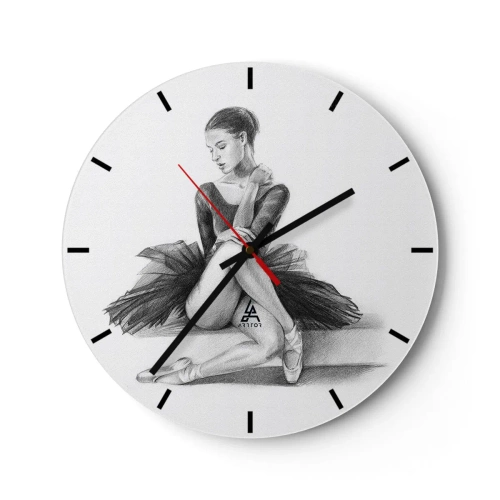 Relógio de parede - Relógio em vidro - Esboço de uma bailarina em pose clássica - 30x30cm - Encantada pela dança - Decoração de parede moderna para a sala de estar, cozinha e quarto ARTTOR