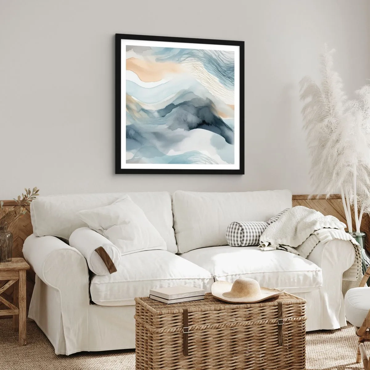 Pôster com moldura preta - Abstração nevada e nebulosa - 40x40 cm