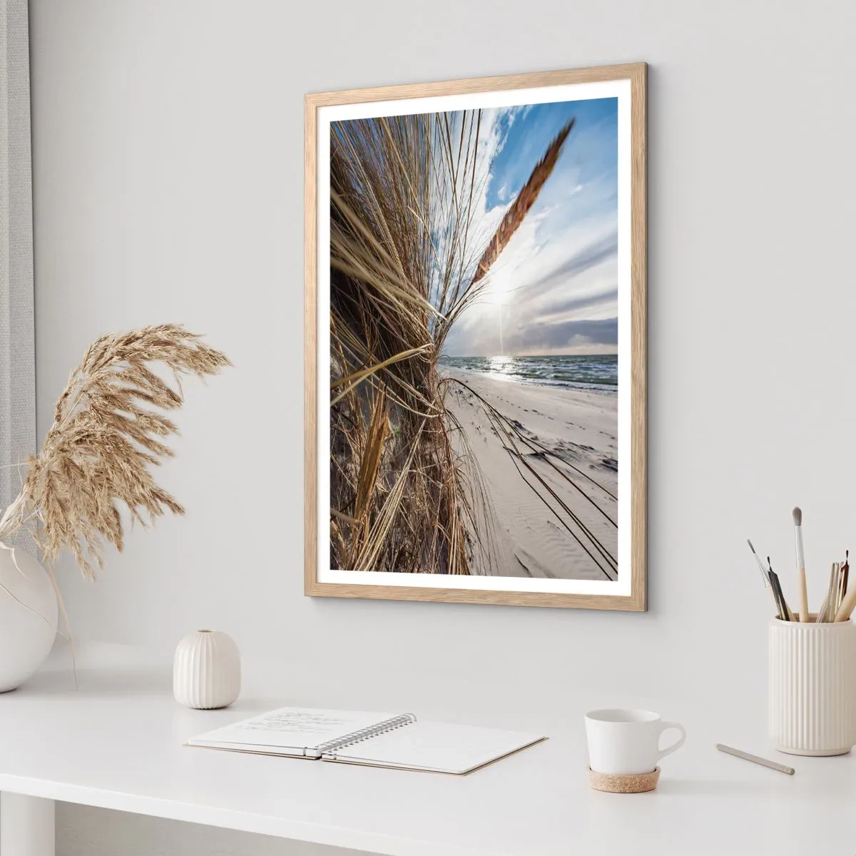 Pôster com moldura de carvalho claro - Reunião dos rlementos da natureza - 50x70 cm