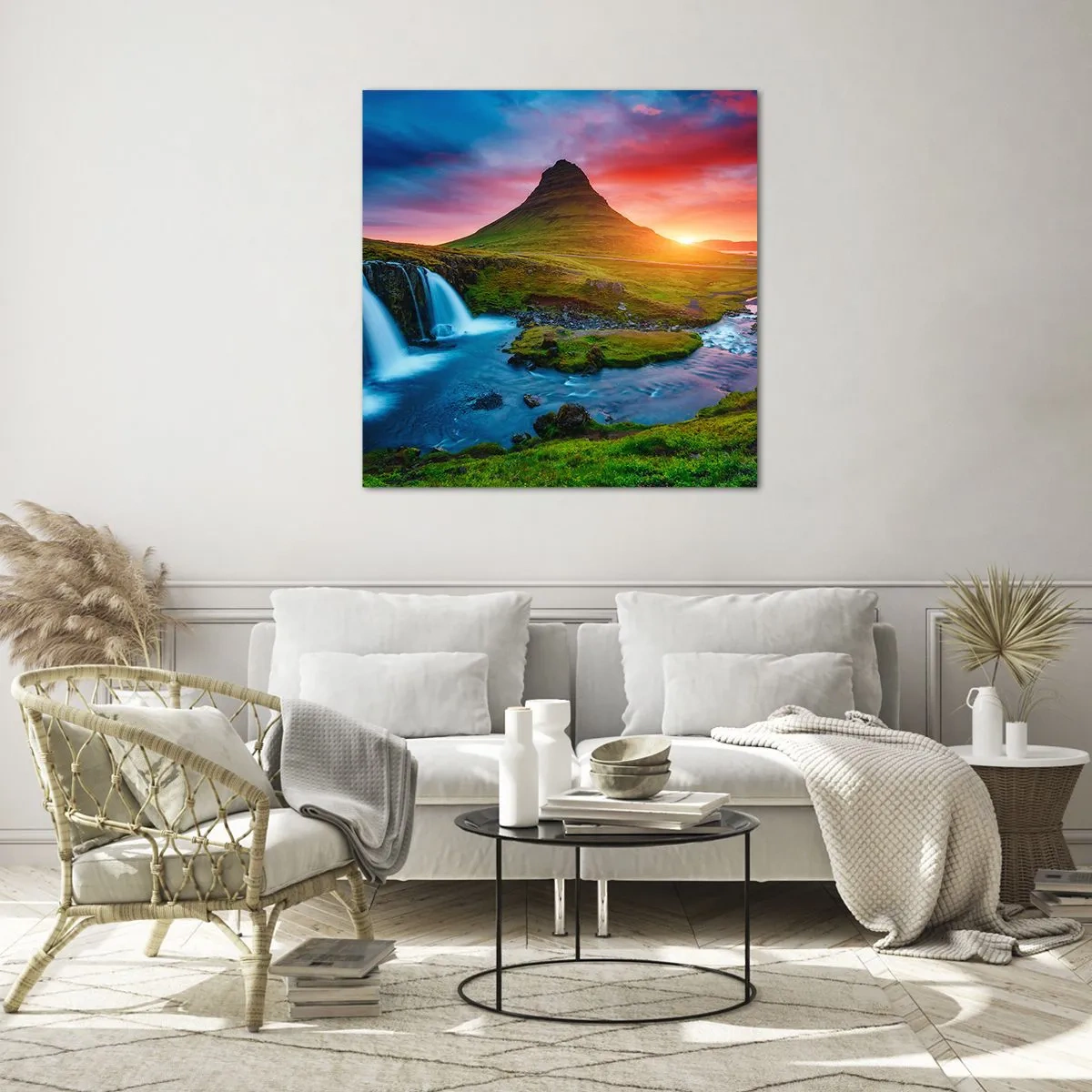 Quadro em vidro - Islândia - fogo e água - 40x40 cm