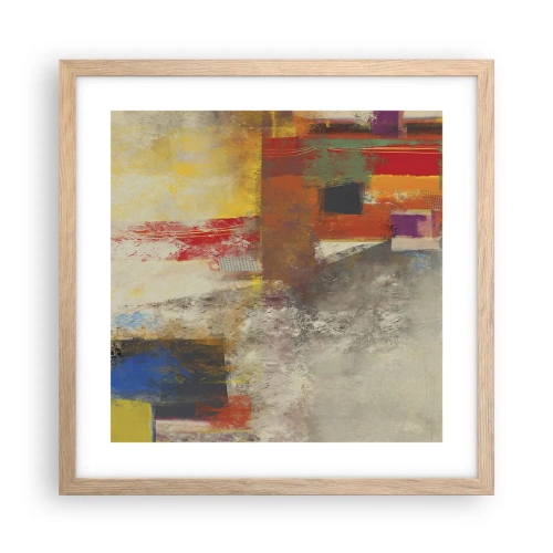 Pôster com moldura de carvalho claro - Geometria das cores - 40x40 cm