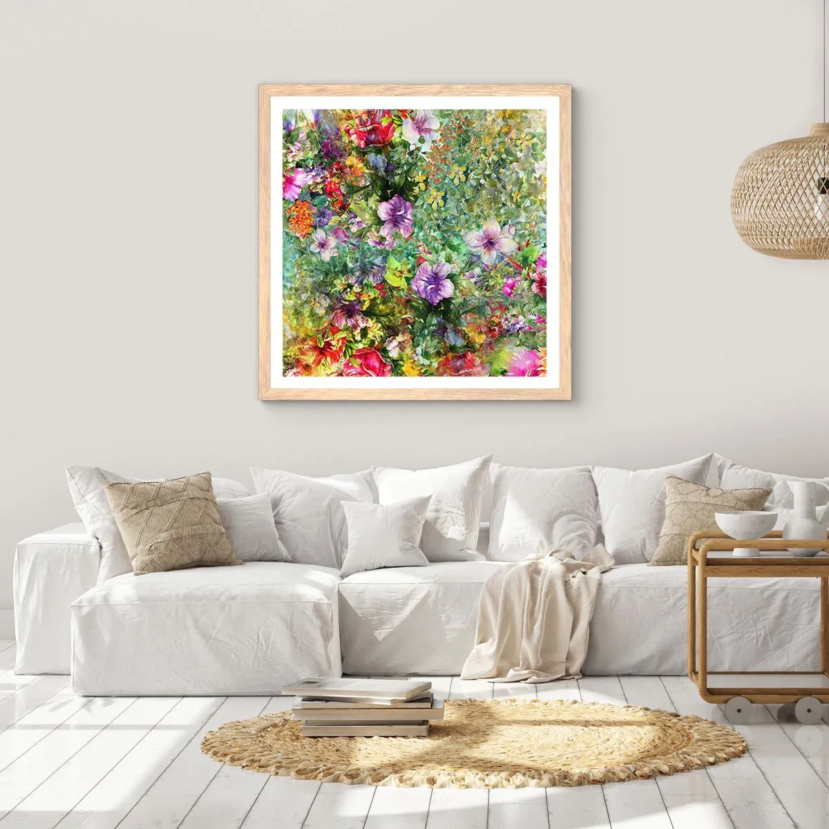 Pôster com moldura de carvalho claro - Nas flores para a perdição - 60x60 cm