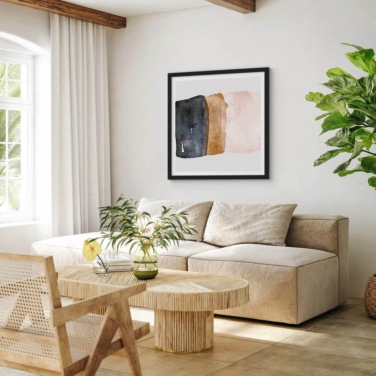 Pôster com moldura preta - Composição das cores da terra - 50x50 cm