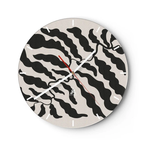 Relógio de parede - Relógio em vidro - Formas orgânicas pretas semelhantes a folhas em um fundo claro - 30x30cm - A natureza da praça - Decoração de parede moderna para a sala de estar, cozinha e quarto ARTTOR