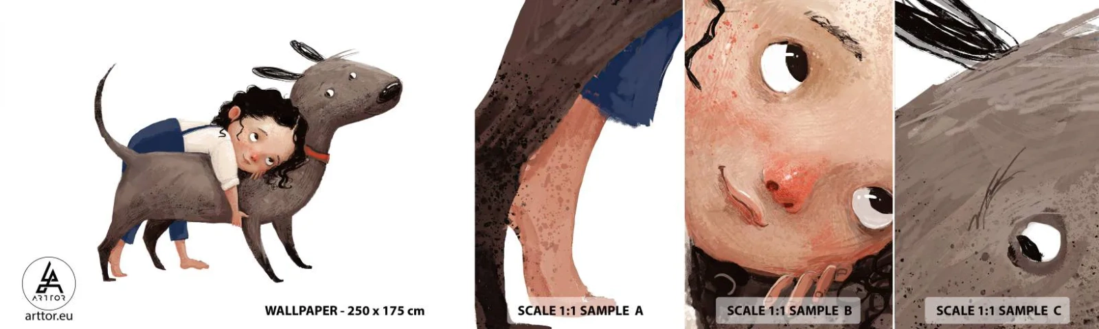 Amostra de Papel de Parede Standard Eco - Melhores amigos - Para crianças, Cachorro, Garota - 100x30 cm