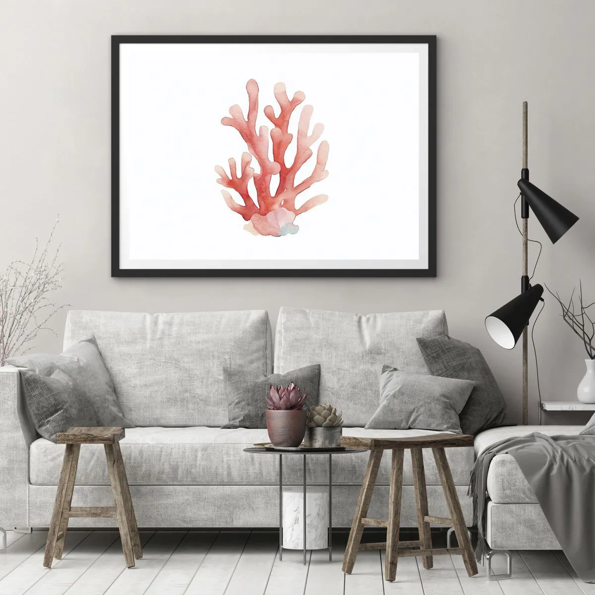 Pôster com moldura preta - Coral de cor coral - 50x40 cm