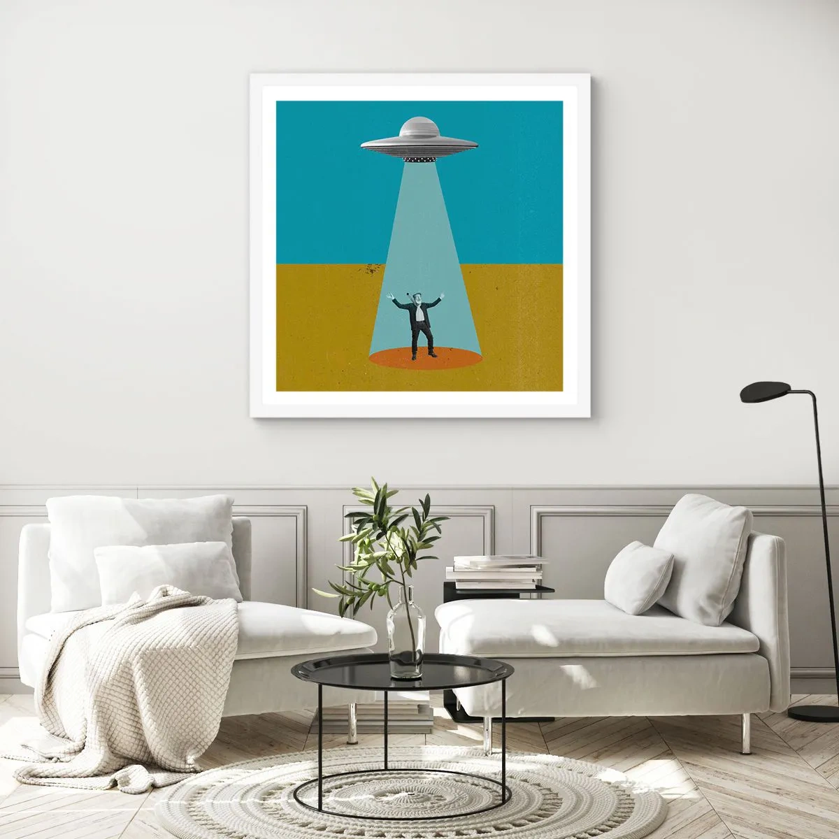 Pôster em moldura branca - Encontro próximo - 60x60 cm