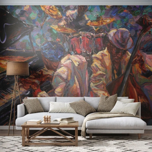 Papel de Parede Premium Canvas - Num só ritmo - Música, Jazz, Contrabaixo - 400x280 cm