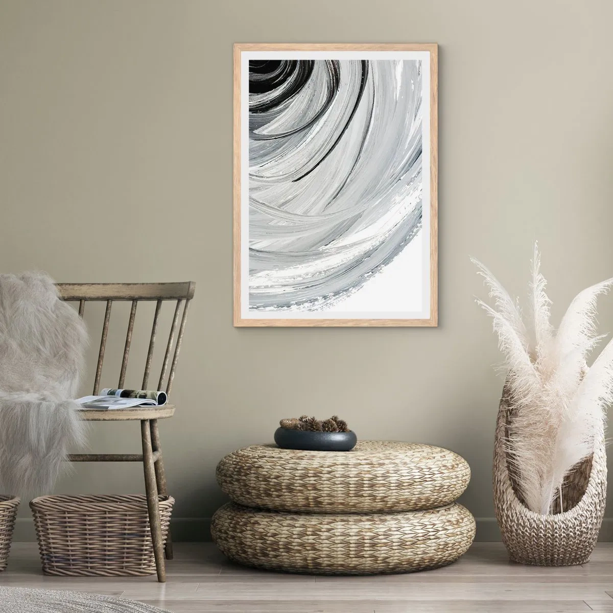 Pôster com moldura de carvalho claro - Composição orbital - 40x50 cm