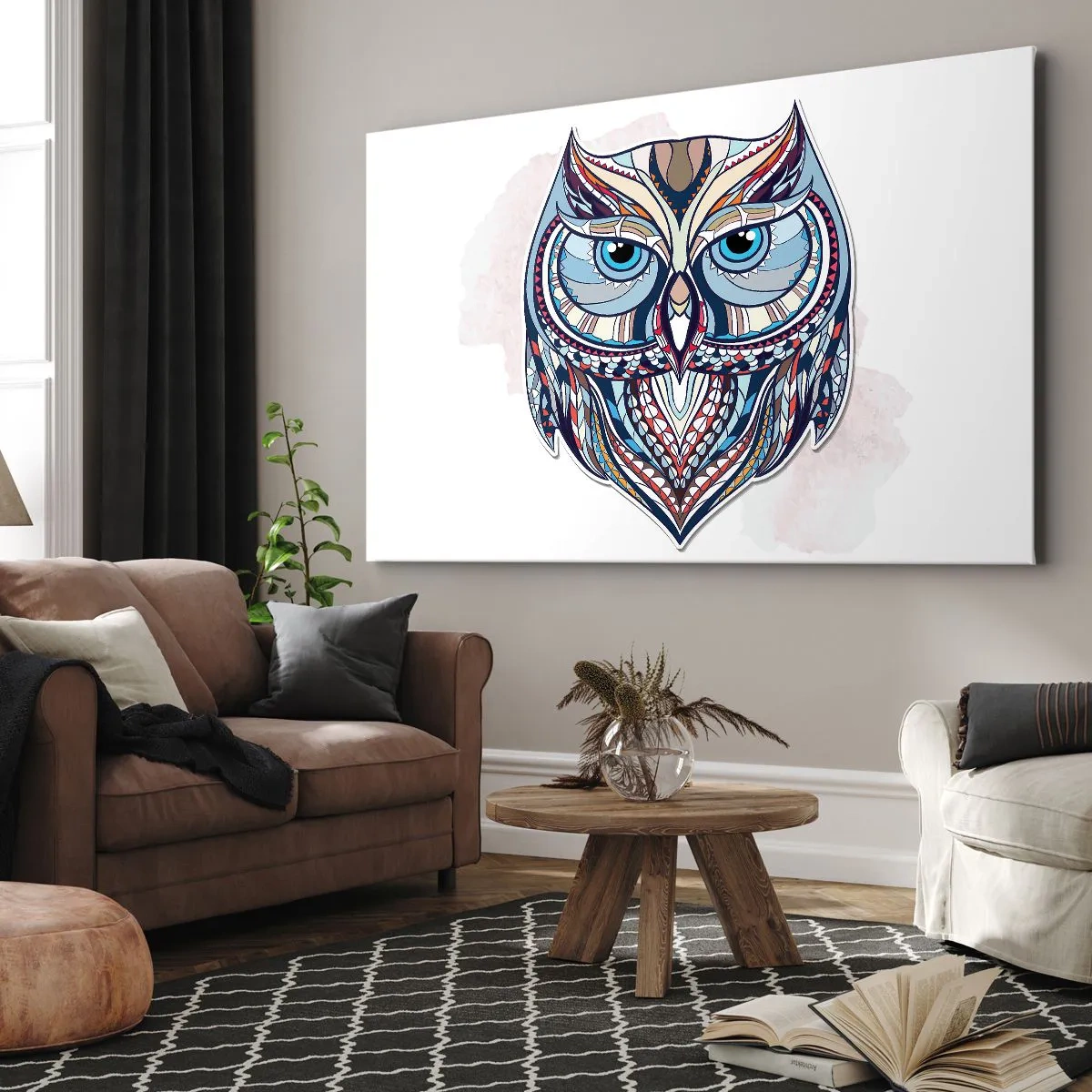 Quadro em tela - Coruja ornamental requintada - 120x80 cm