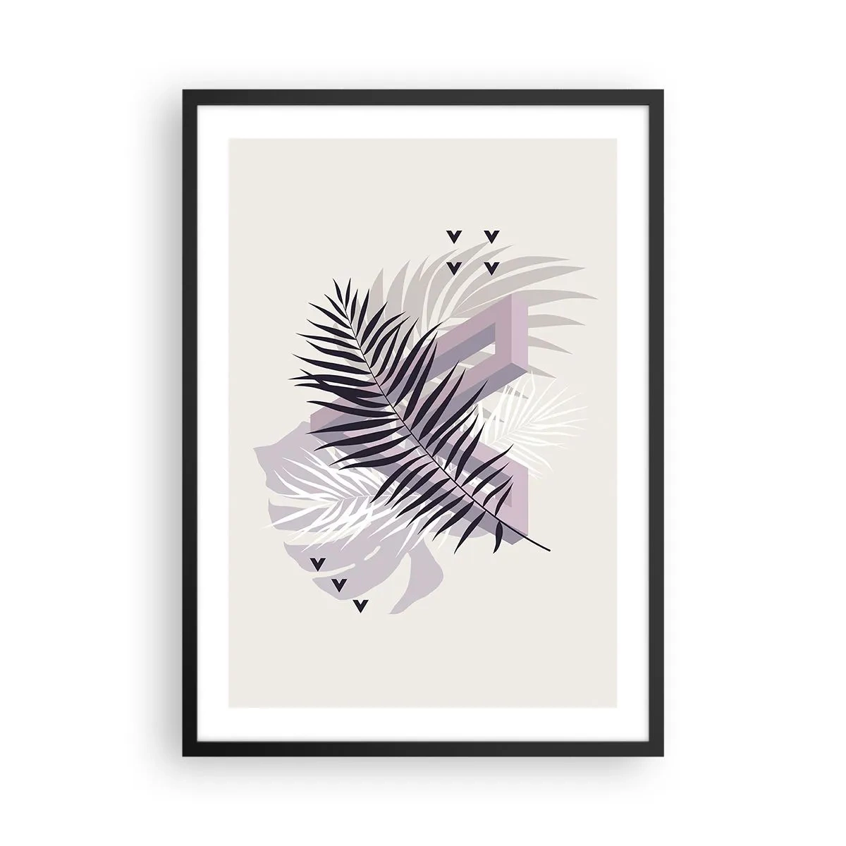 Pôster com moldura preta - Composição abstrata com folhas e formas geométricas - 50x70cm - A sombra de uma sombra - Decoração de parede moderna para a sala de estar e quarto ARTTOR