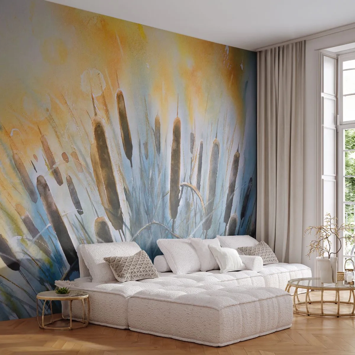 Papel de Parede Autocolante Deluxe Sticker - O frio da água, o calor do sol - Bengala, Paisagem, Flores - 250x175 cm
