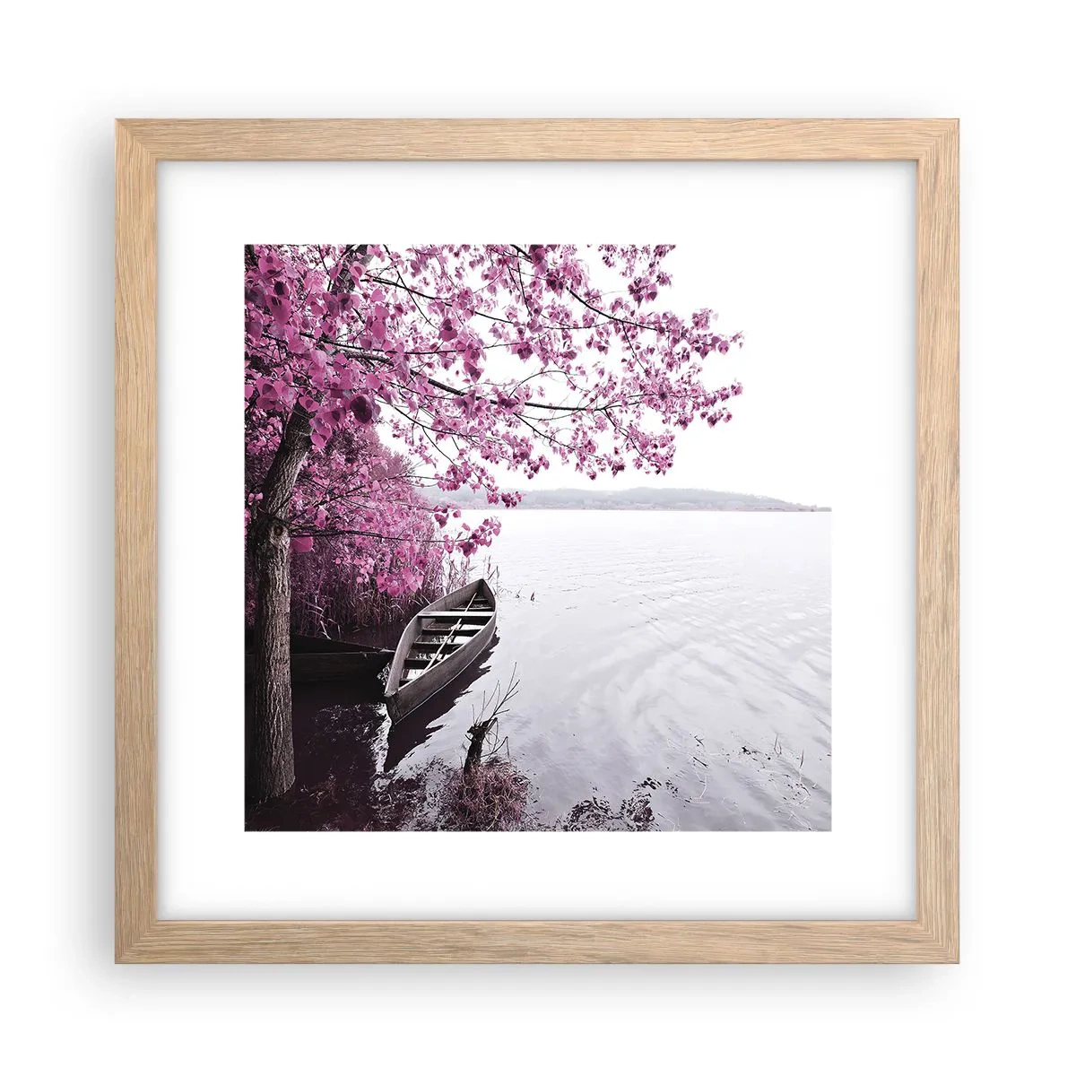 Pôster com moldura de carvalho claro - Em silêncio cor-de-rosa - 30x30 cm
