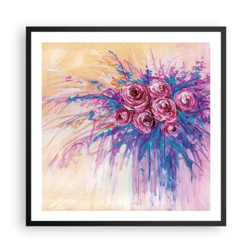 Pôster com moldura preta - Fonte de rosas - 60x60 cm