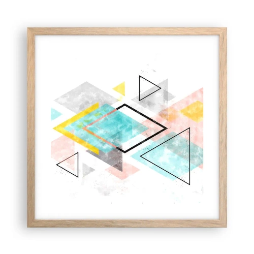 Pôster com moldura de carvalho claro - Jogo geométrico - 40x40 cm