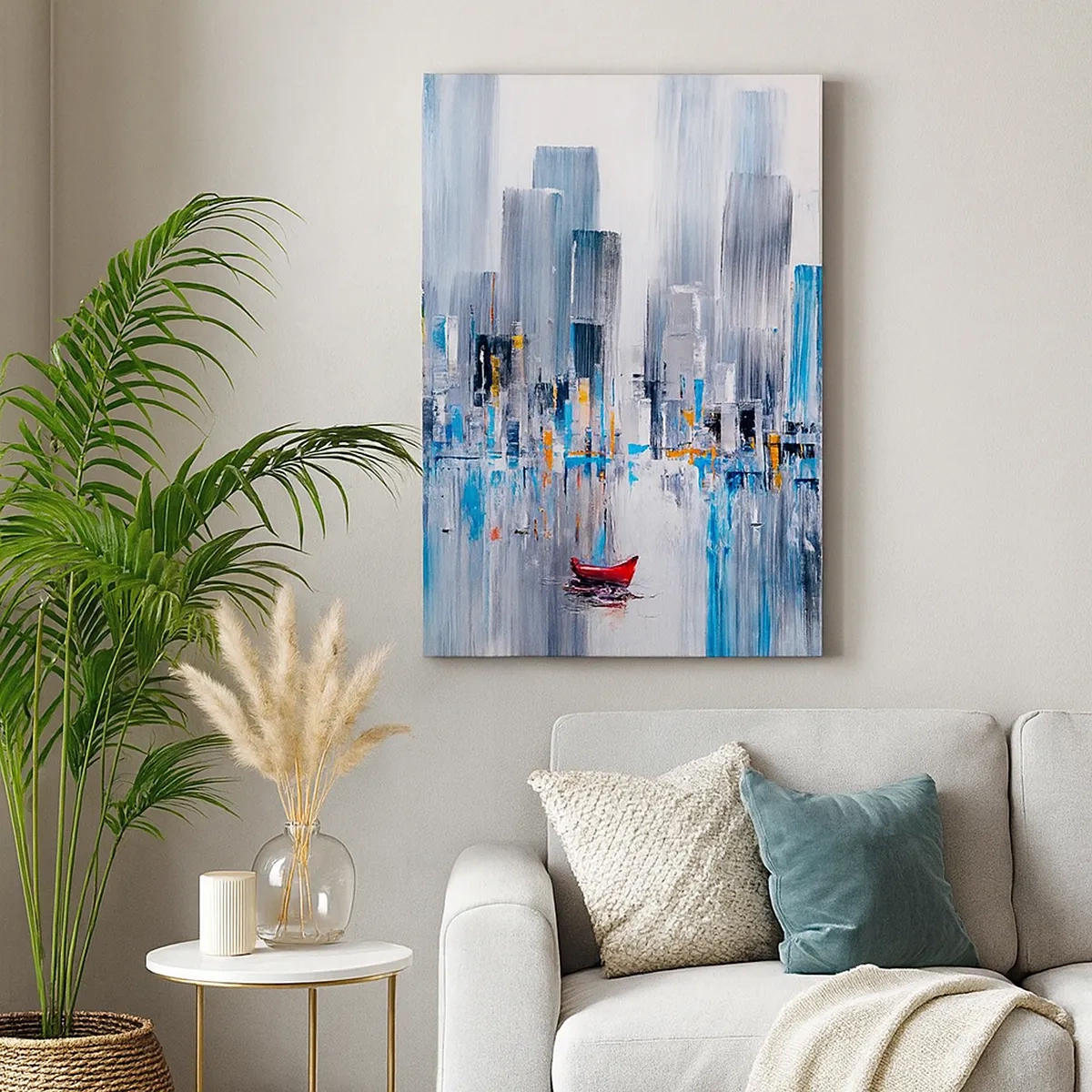 Quadro em tela - Uma metrópole à beira da baía - 50x70 cm