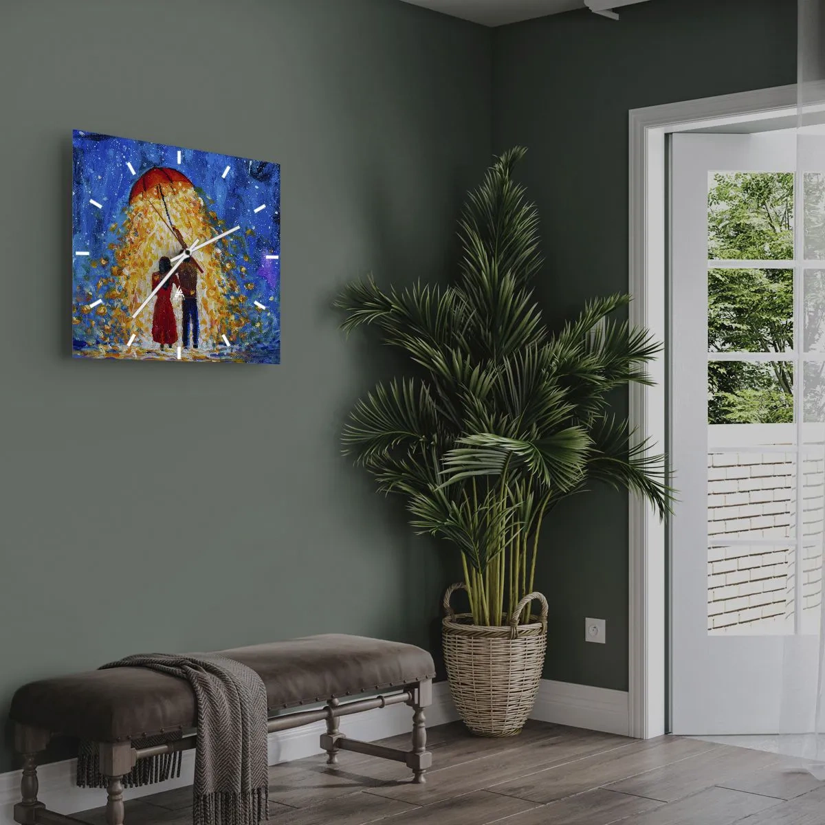 Relógio de parede - Relógio em vidro - A magia de uma noite chuvosa? - 30x30 cm