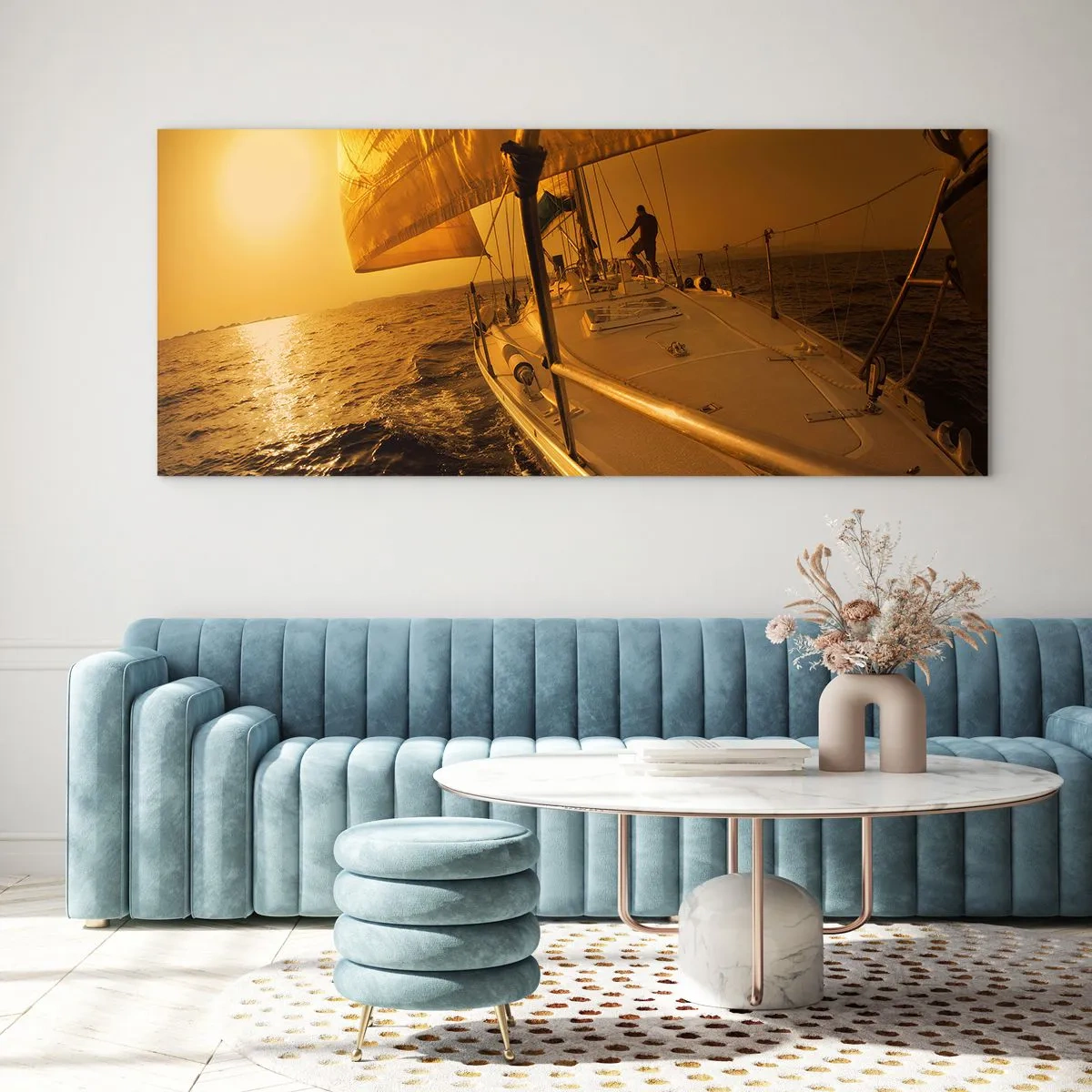 Quadro em vidro - Noite dourada depois de um dia multicolorido - 100x40 cm