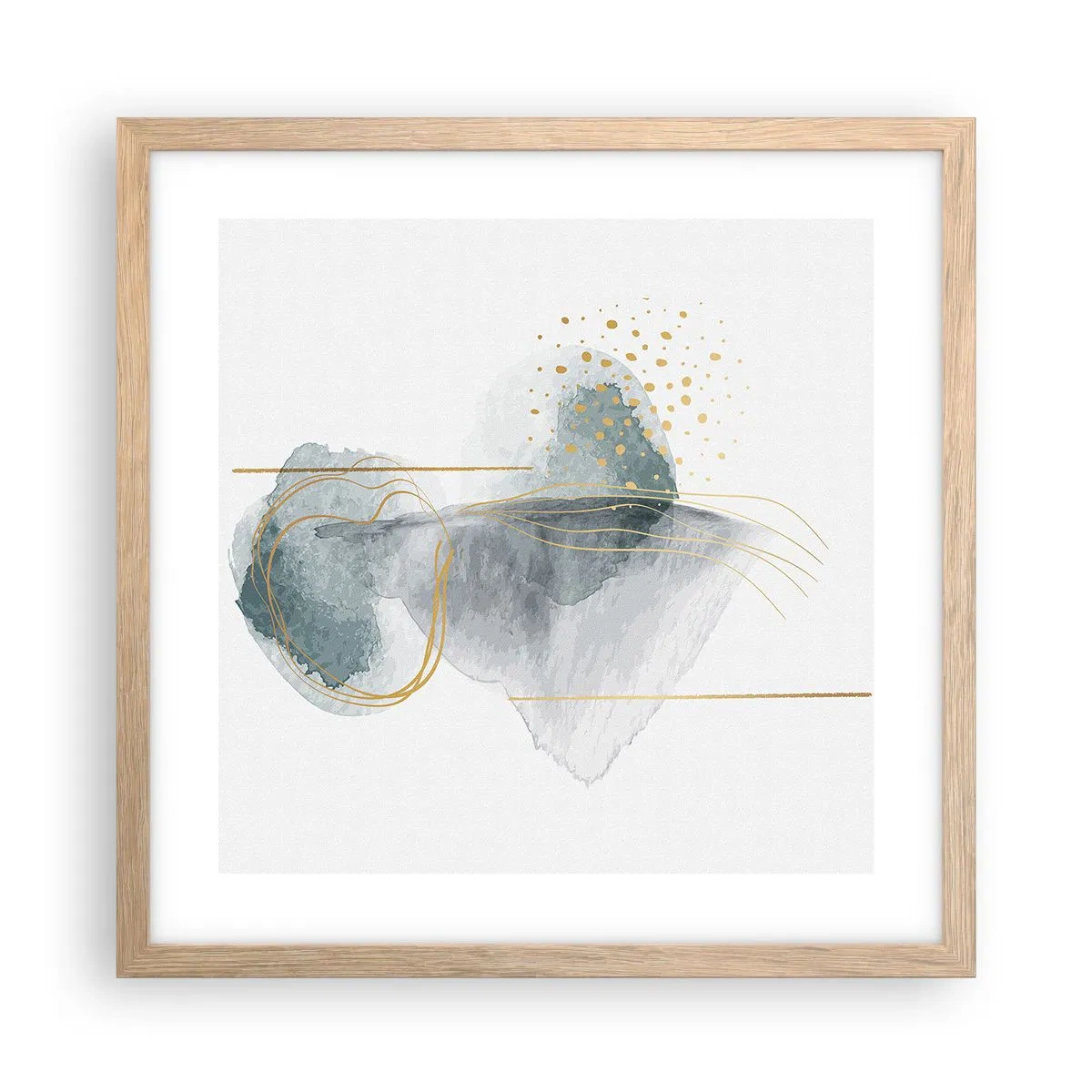 Pôster com moldura de carvalho claro - Sobre a relação entre o cinza e o dourado - 40x40 cm