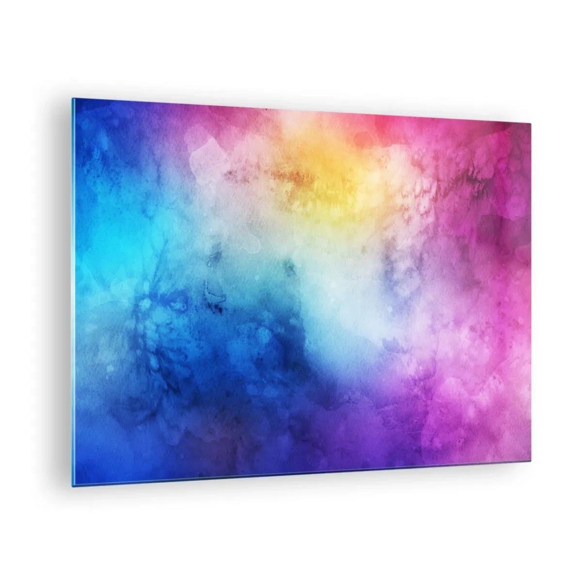 Quadro em vidro - Composição abstrata em cores do arco-íris com efeito aquarela - 70x50cm - Quase no sétimo céu - Decoração de parede moderna para a sala de estar e quarto ARTTOR