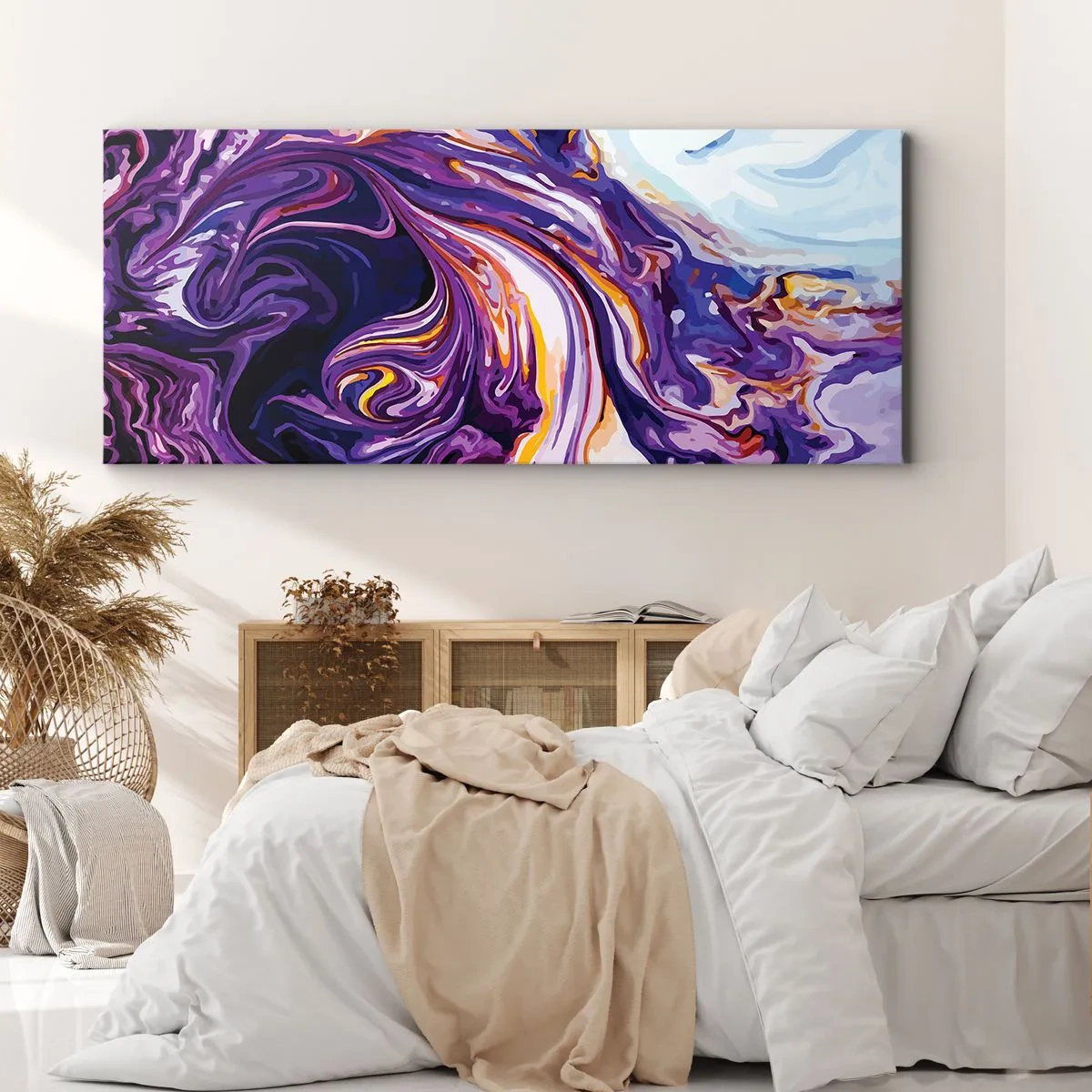 Quadro em tela - Onde o espaço se dobra em roxo - 140x50 cm
