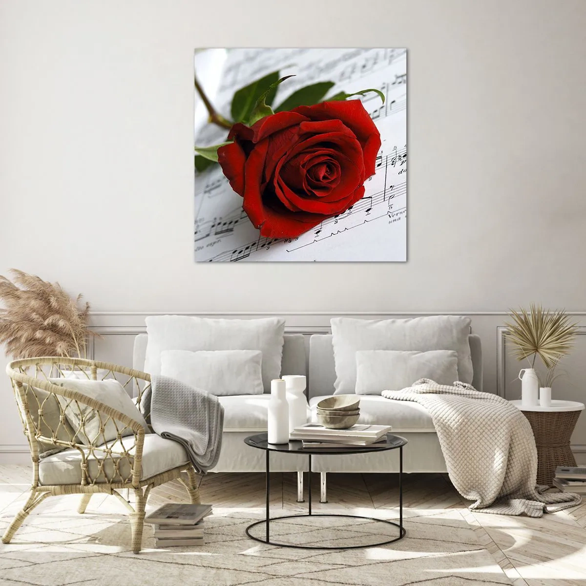 Quadro em vidro - Música de sentimentos em escarlate - 40x40 cm