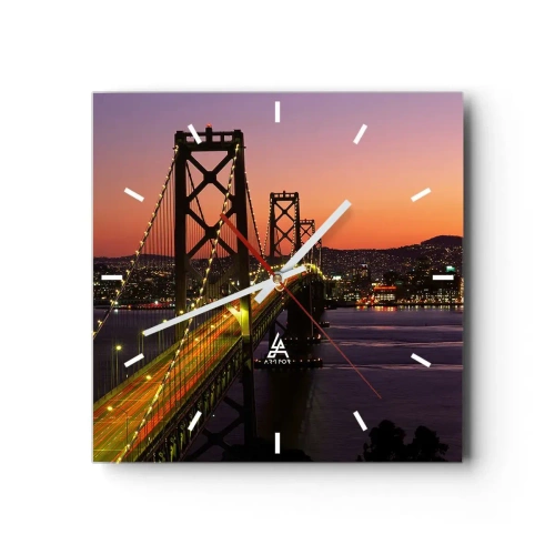 Relógio de parede - Relógio em vidro - Noite em roxo - 40x40 cm