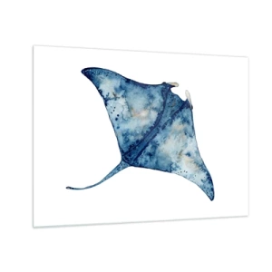 Quadro em vidro - Raio azul marinho em estilo aquarela sobre fundo branco - 70x50cm - A vida em azul - Decoração de parede moderna para a sala de estar e quarto ARTTOR