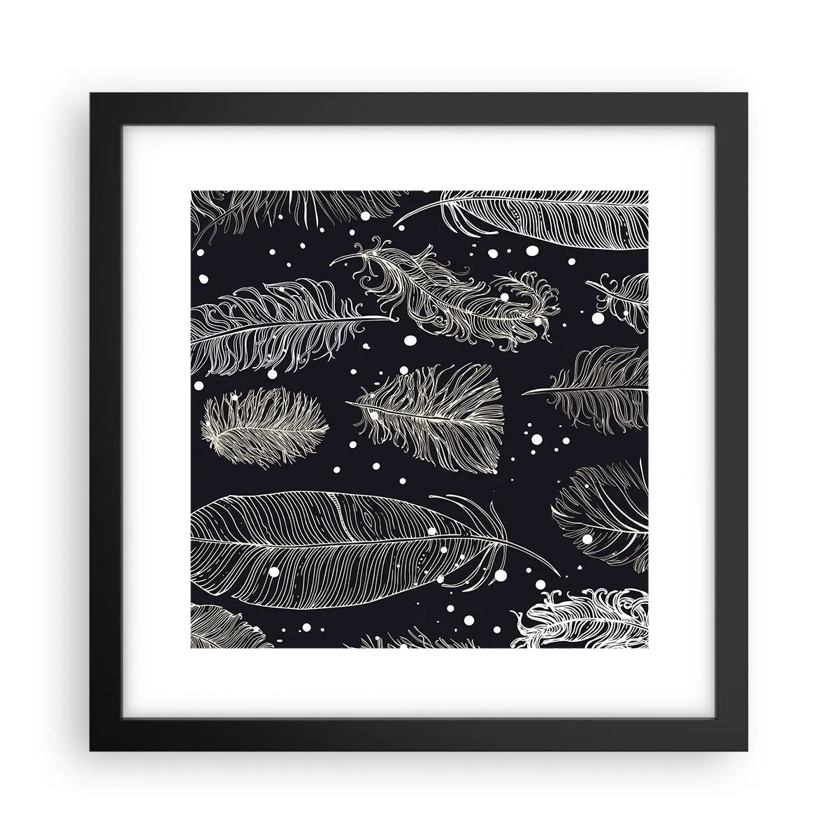 Pôster com moldura preta - Rendas de penas - 30x30 cm