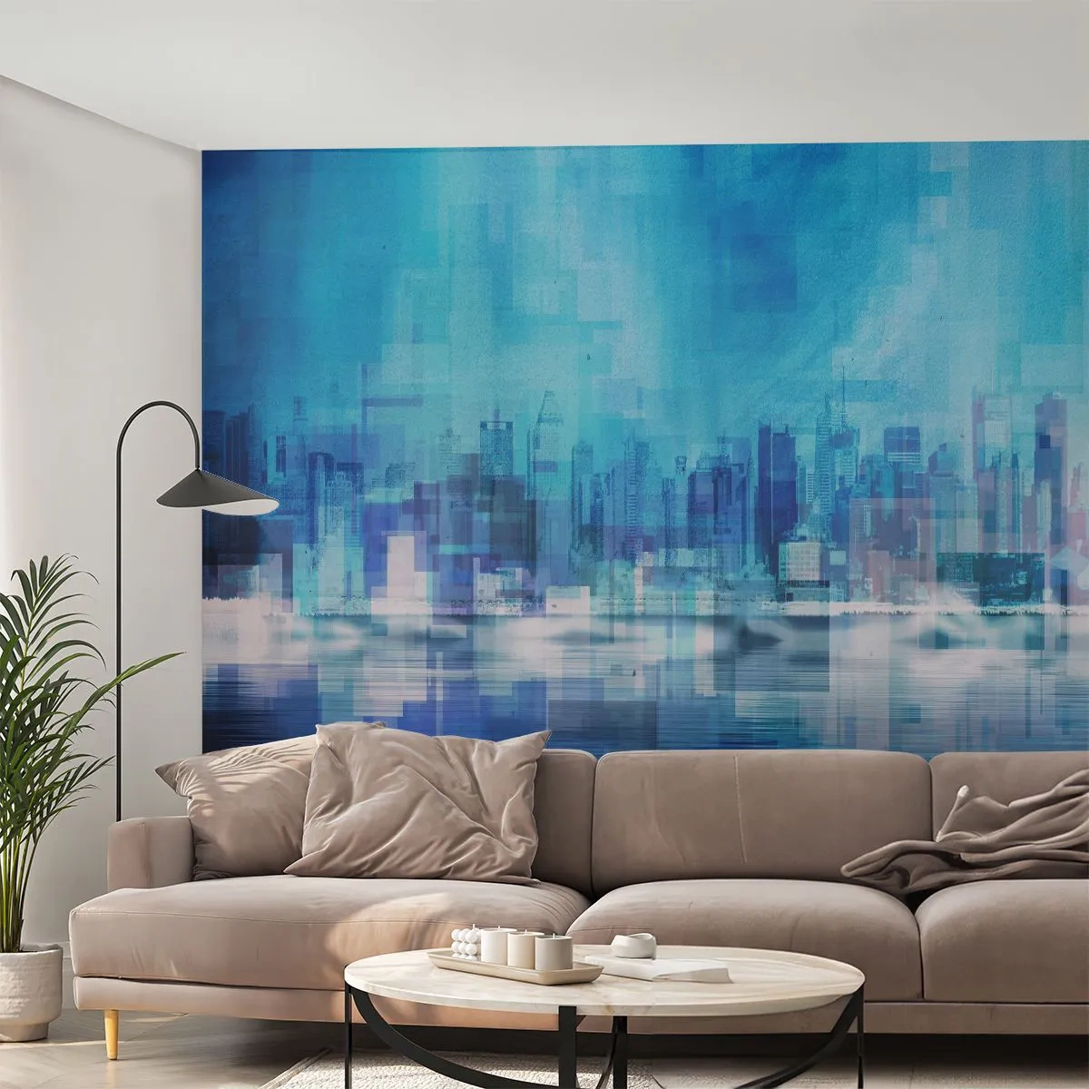 Papel de parede personalizado Premium Sand - Imerso em azul - Abstração, Cidade, Arquitetura