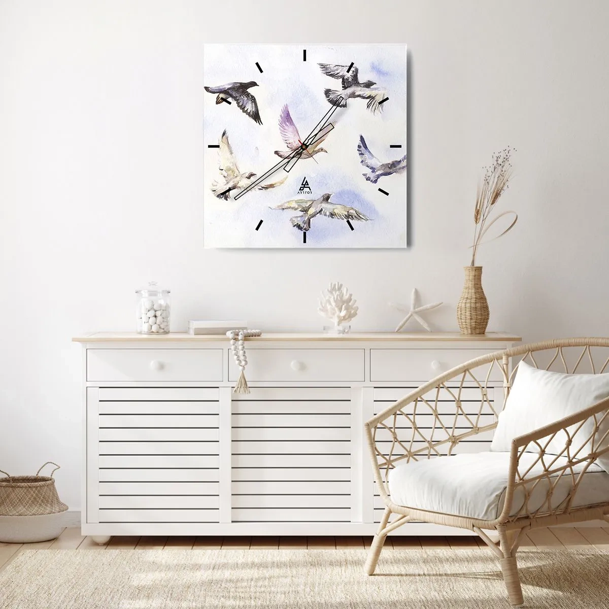 Relógio de parede - Relógio em vidro - Liberdade em cinza e azul - 40x40 cm