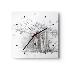 Relógio de parede - Relógio em vidro - Luz da floresta de bétulas - 30x30 cm
