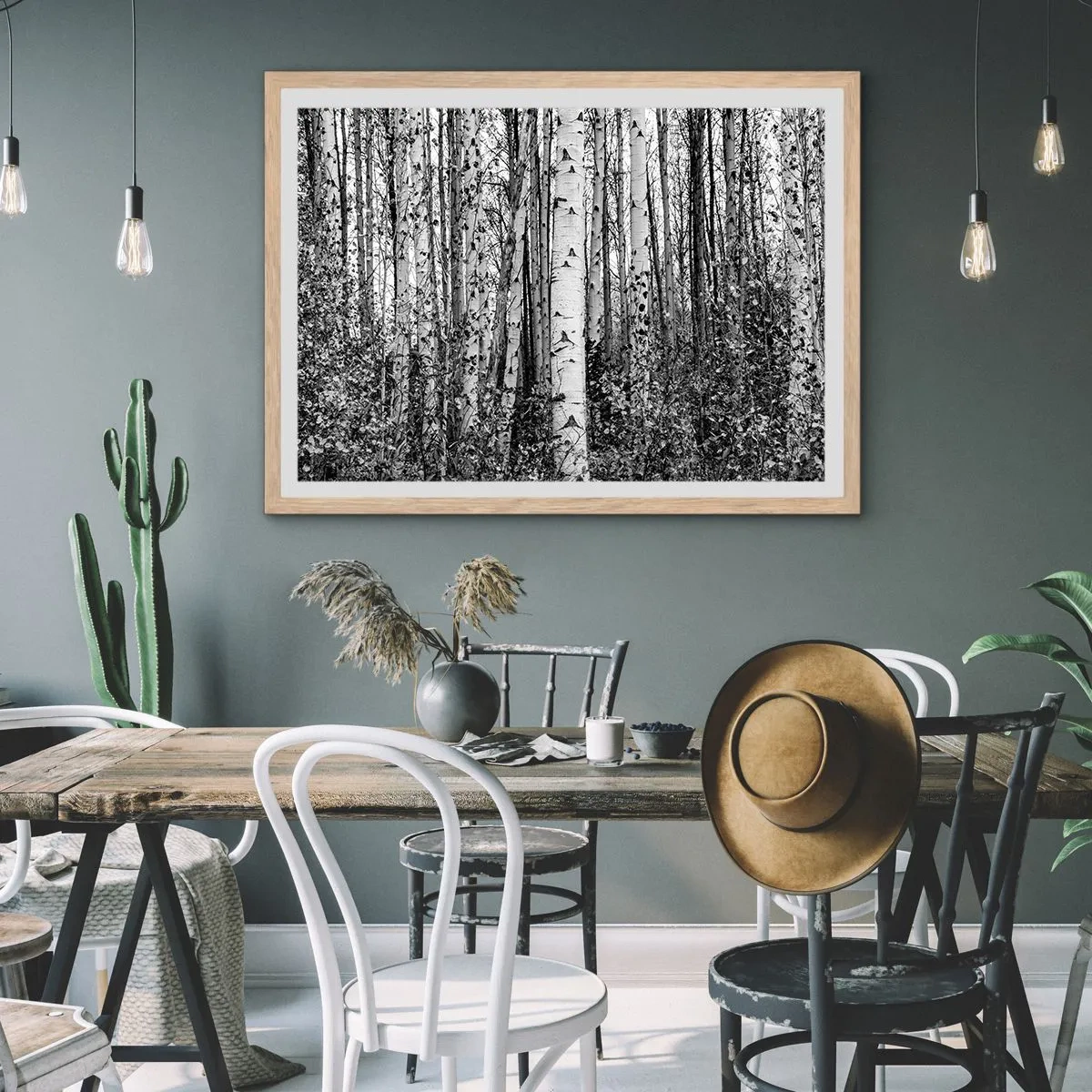 Pôster com moldura de carvalho claro - Colunata de bétula - 50x40 cm