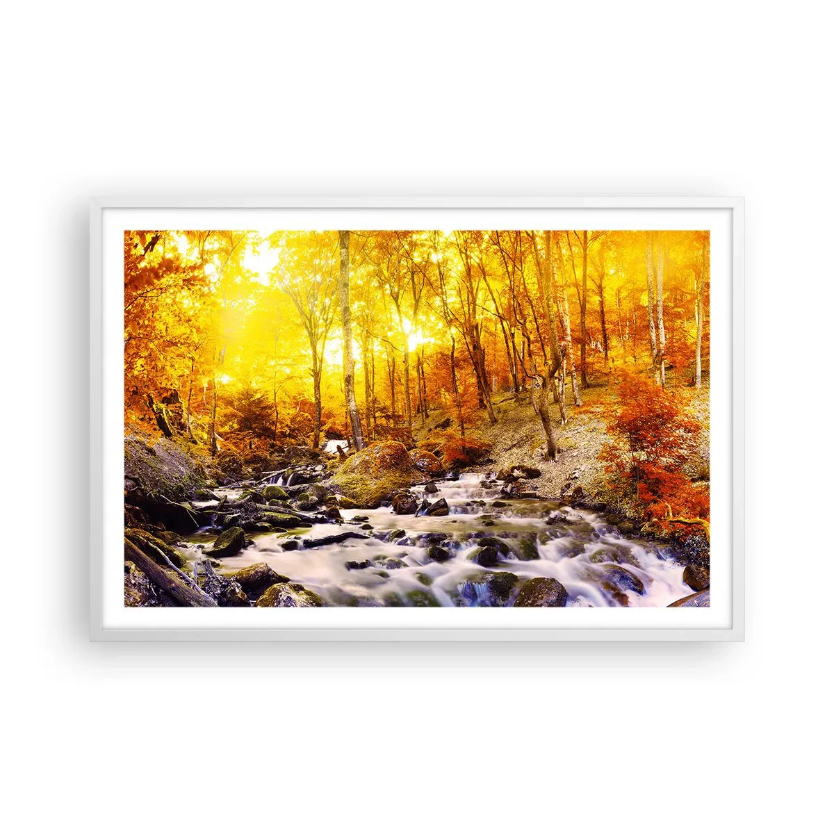 Pôster em moldura branca - Pedras emolduradas em ouro e platina - 91x61 cm