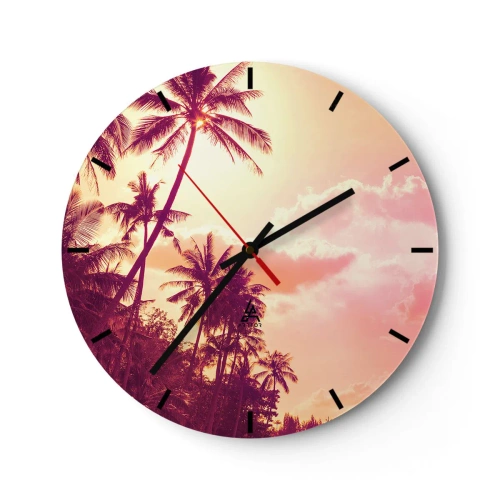 Relógio de parede - Relógio em vidro - Palmeiras contra o céu ao pôr do sol - 30x30cm - Tem que escolher - Decoração de parede moderna para a sala de estar, cozinha e quarto ARTTOR