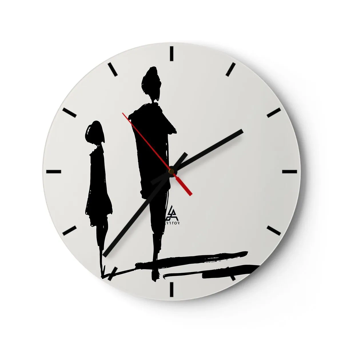 Relógio de parede - Relógio em vidro - Silhuetas pretas de duas figuras em um fundo branco em estilo esboçado. - 30x30cm - Certeza que juntos? - Decoração de parede moderna para a sala de estar, cozinha e quarto ARTTOR