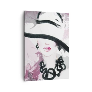 Quadro em tela - Retrato de uma dama a preto e rosa - 50x70 cm