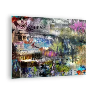 Quadro em vidro - Colagem de grafite abstrato colorido - 70x50cm - Colagem de memórias - Decoração de parede moderna para a sala de estar e quarto ARTTOR