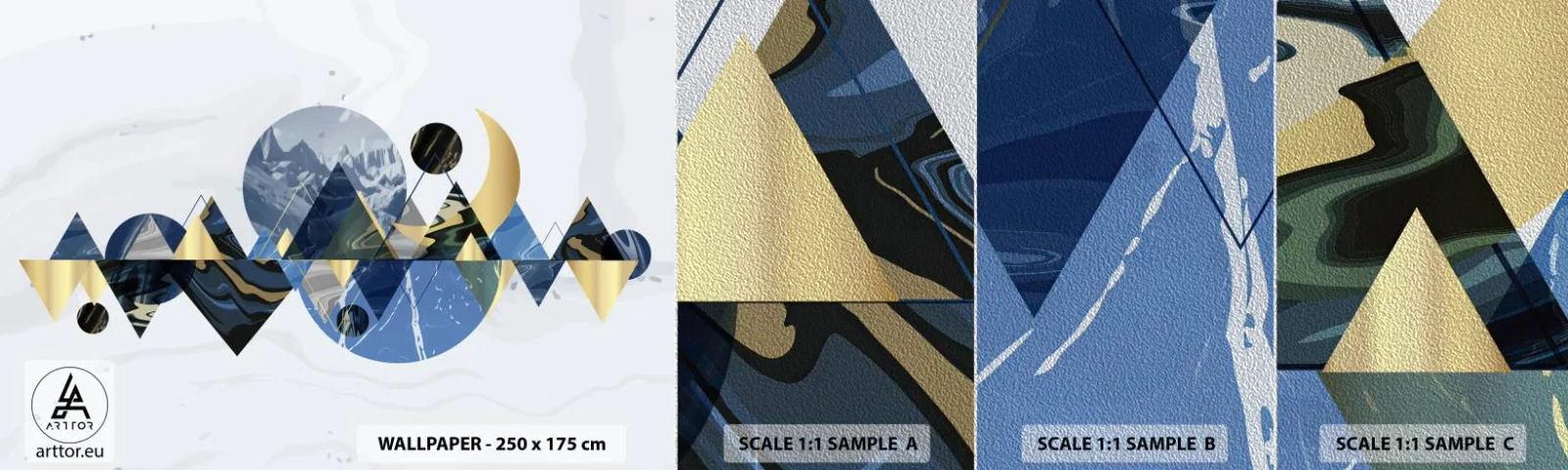 Amostra de papel de parede Premium Sand - Paisagem geométrica - Abstração, Montanhas, Pedaço - 100x30 cm