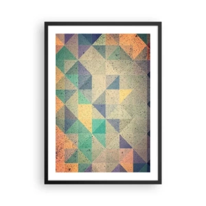 Pôster com moldura preta - Abstração colorida com um padrão geométrico de triângulos - 50x70cm - República dos triângulos - Decoração de parede moderna para a sala de estar e quarto ARTTOR