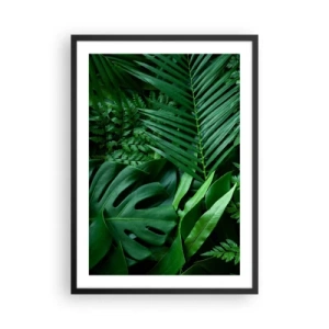 Pôster com moldura preta - Folhas verdes de samambaia e palmeira criam um padrão tropical - 50x70cm - Envolto em verde - Decoração de parede moderna para a sala de estar e quarto ARTTOR