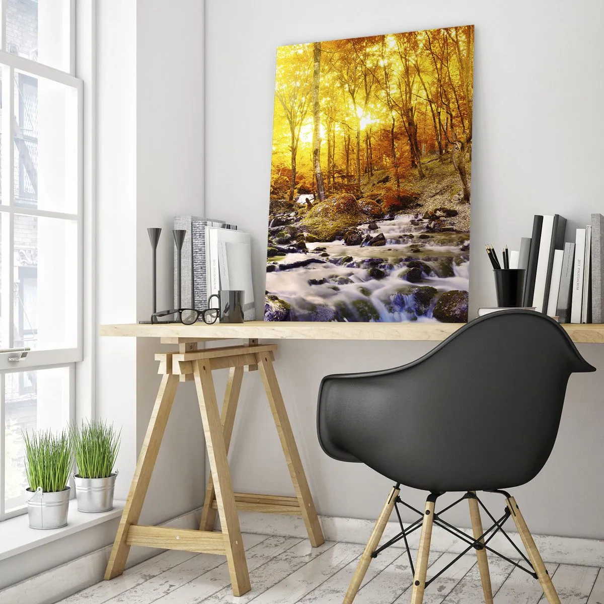 Quadro em vidro - Pedras emolduradas em ouro e platina - 70x100 cm
