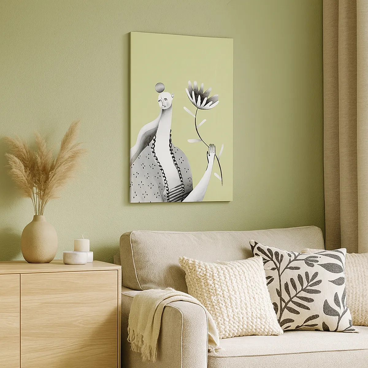 Quadro em tela - Retrato modernista – segurando uma flor - 50x70 cm